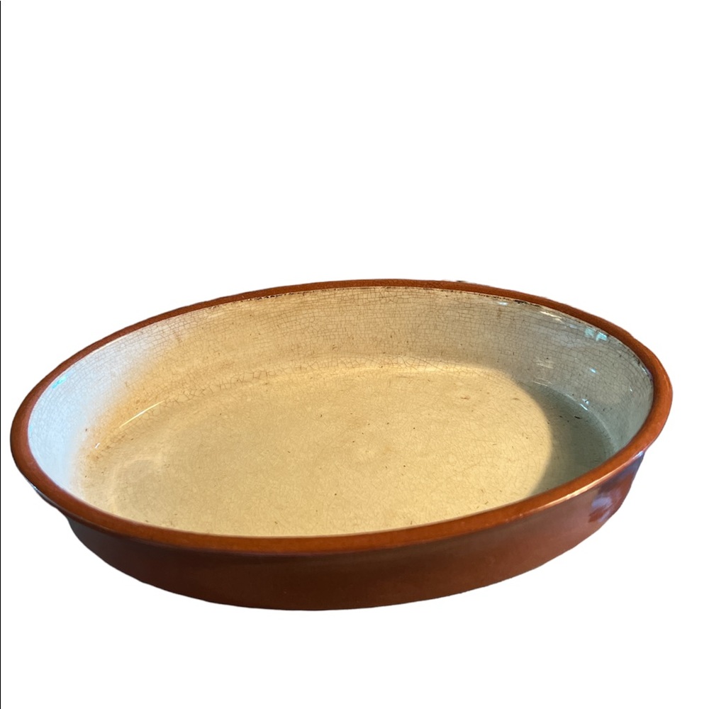 Vintage Weller Glazed Pottery Cream  Brown  Oval Dish